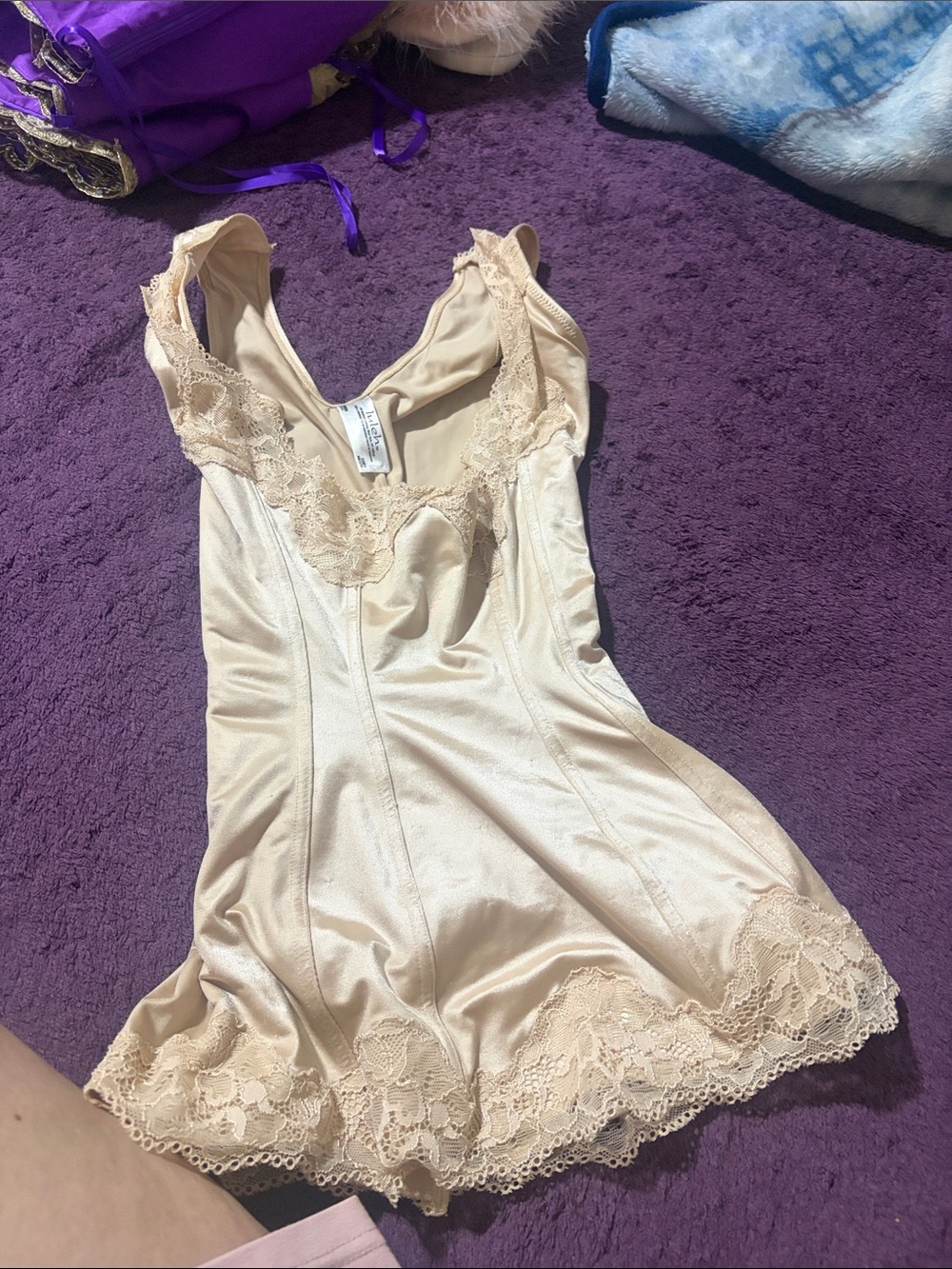 Nude Lace-Trim Satin Slip Chemise - Women’s Intimates